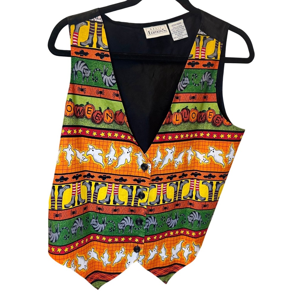 Basic Editions Halloween Vest M Cats Ghosts Pumpkins Witch‎ Legs Costume Party